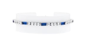 3.70 ct. t.w. CZ and 3.20 ct. t.w. Simulated Sapphire Tennis Bracelet in Sterling Silver
