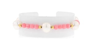 8.5-9mm Cultured Pearl and 4mm Pink Coral Bead Bracelet in 18kt Gold Over Sterling