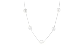 6-8mm Cultured Semi-Baroque Pearl Jewelry Set: Necklace, Bracelet and Drop Earrings in Sterling Silver