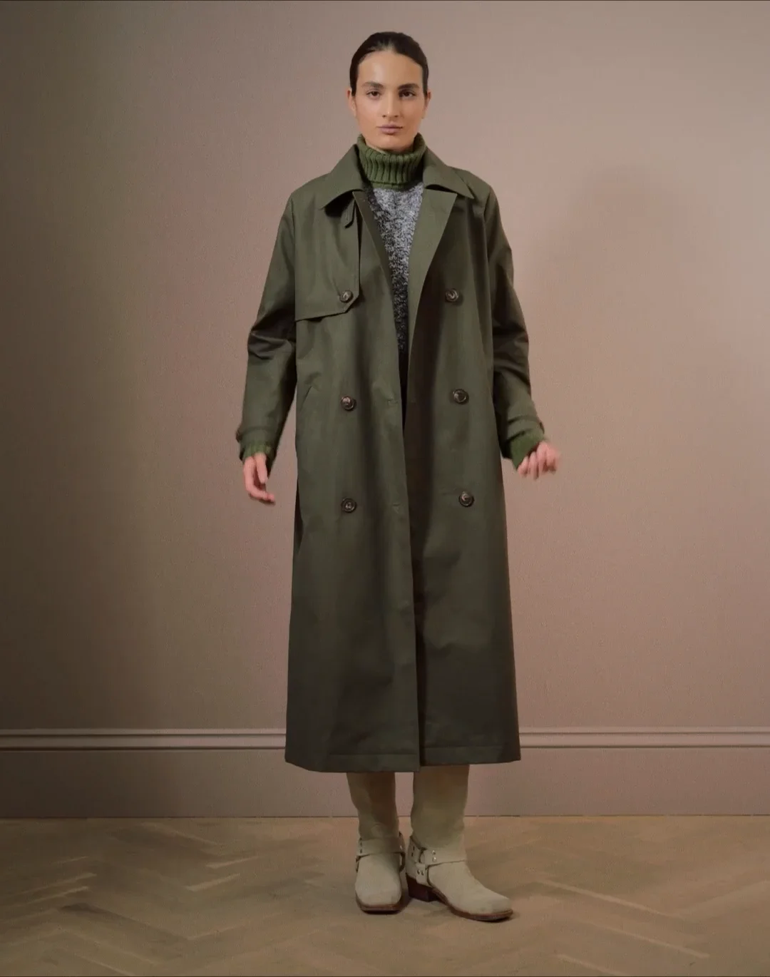 The Waxed Cotton Military Trench in Khaki | Clearance