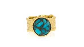 Turquoise Wide-Band Ring in Textured and Polished 18kt Gold Over Sterling
