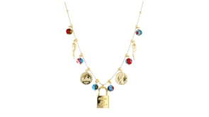 Italian 18kt Gold Over Sterling Charm Necklace with Multicolored Murano Glass Beads