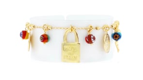 Italian 18kt Gold Over Sterling Charm Bracelet with Multicolored Murano Glass Beads
