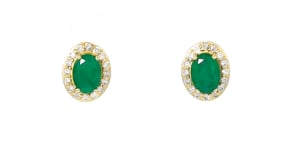 1.60 ct. t.w. Emerald Earrings with .33 ct. t.w. Diamonds in 18kt Yellow Gold