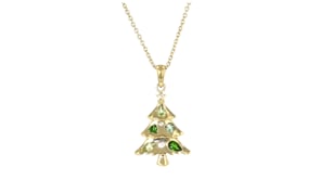 .60 ct. t.w. Tonal Green Multi-Gemstone Christmas Tree Pendant Necklace with Lab-Grown Diamonds in 18kt Gold Over Sterling