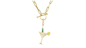 .60 ct. t.w. White Topaz Martini Charm with Emeralds in 18kt Gold Over Sterling