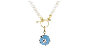 Blue Opal and White Enamel Snowflake Charm in 18kt Gold Over Sterling
