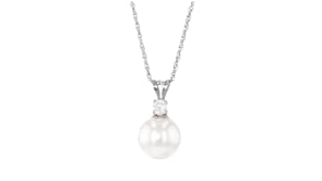 8-8.5mm Cultured Akoya Pearl Pendant Necklace with .10 Carat Diamond in 14kt White Gold