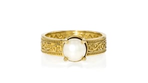 6.5-7mm Cultured Pearl Scrollwork Ring in 18kt Gold Over Sterling
