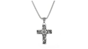 Sterling Silver Bali-Style Floral Cross Pendant Necklace