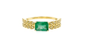 .90 Carat Emerald and .10 ct. t.w. Diamond Leaf Ring in 14kt Yellow Gold