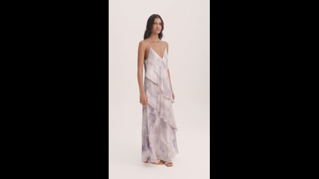 Vestido Maria Seda Impressão Botânica Palha De Milho