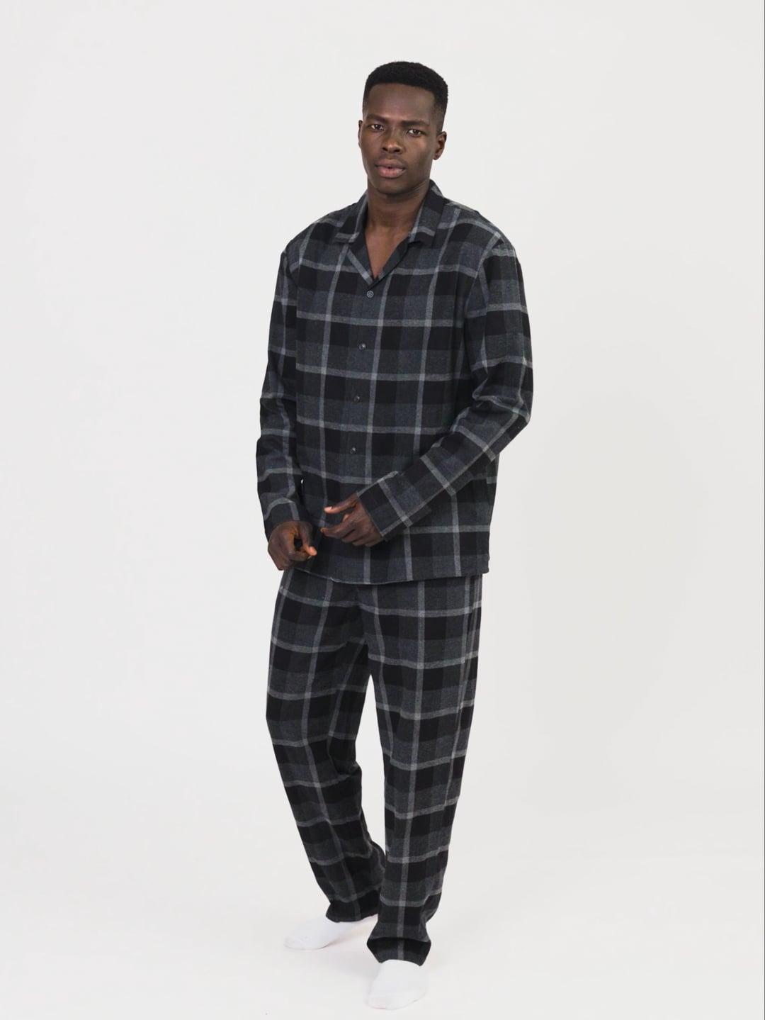 סט פיג’מה מכופתרת פלנל