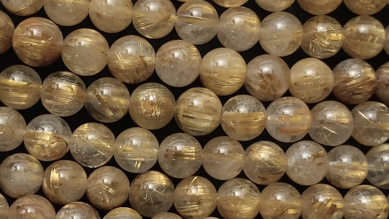 タイチンルチルクォーツ ラウンド7mm 半連/1連｜天然石ビーズの卸問屋