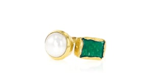 8-8.5mm Cultured Pearl and 1.90 Carat Emerald Toi et Moi Ring in 18kt Gold Over Sterling