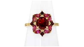 1.90 ct. t.w. Garnet and .80 ct. t.w. Rhodolite Garnet Ring with .10 ct. t.w. White Topaz in 18kt Gold Over Sterling