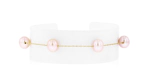 6-6.5mm Pink Cultured Pearl Station Bracelet in 14kt Yellow Gold