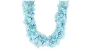 5-6mm Blue Cultured Pearl and Milky Aquamarine Torsade Necklace with Sterling Silver