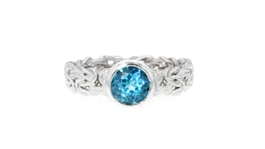 1.00 Carat Bezel-Set Swiss Blue Topaz Byzantine Ring in Sterling Silver