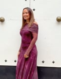 Video: Long printed party dress with bardot neckline and tulle sleeves