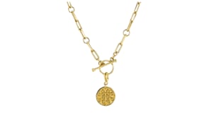 18kt Gold Over Sterling Paper Clip Link Toggle Necklace with Removable T and T Twin Talk Logo Charm