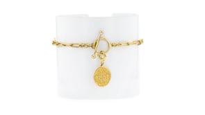 18kt Gold Over Sterling Paper Clip Link Toggle Bracelet with Removable T and T Twin Talk Logo Charm