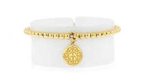 4mm 18kt Gold Vermeil Bead Stretch Bracelet with Removable 18kt Gold Over Sterling T and T Twin Talk Logo Charm