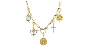 18kt Gold Over Sterling T and T Twin Talk Multi-Charm Paper Clip Link Toggle Necklace