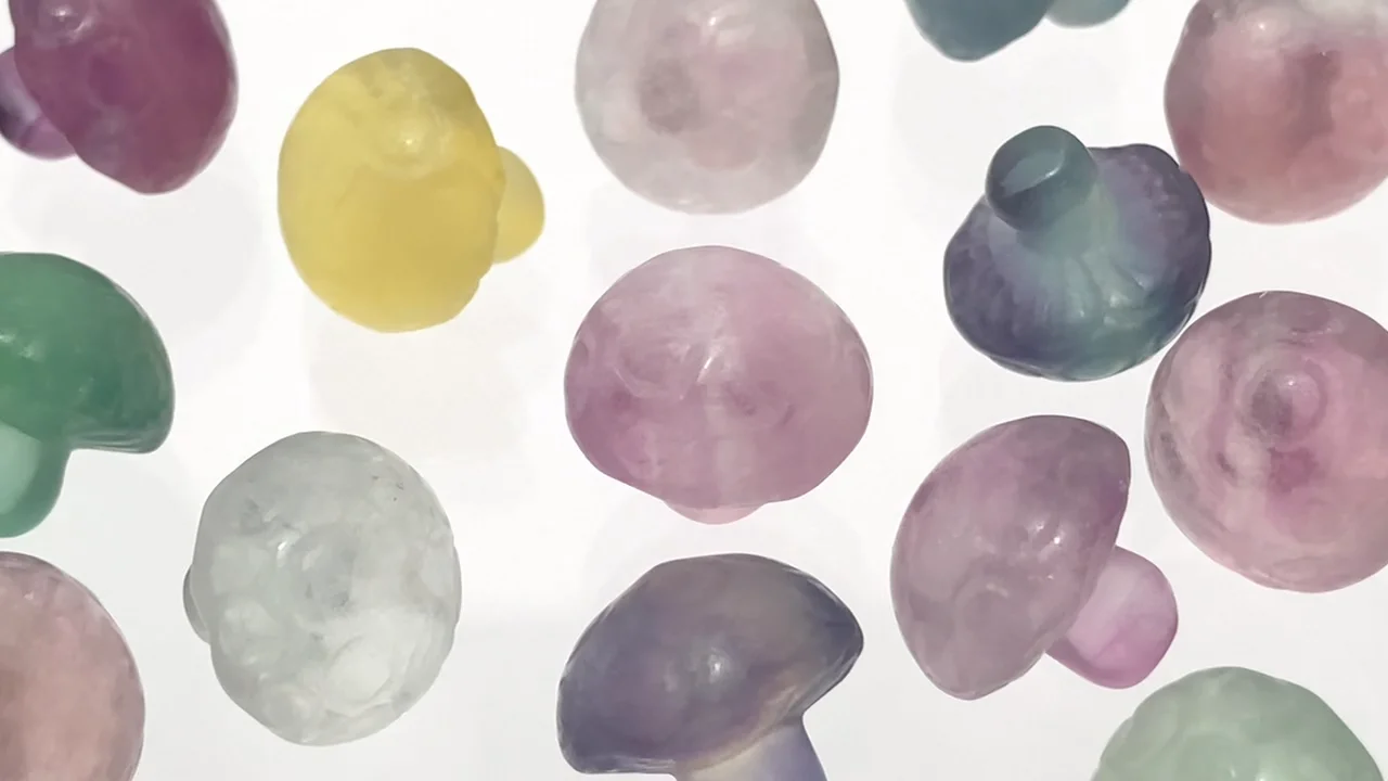 マルチカラーフローライト きのこモチーフ 13×14mm 【穴なし】 5個