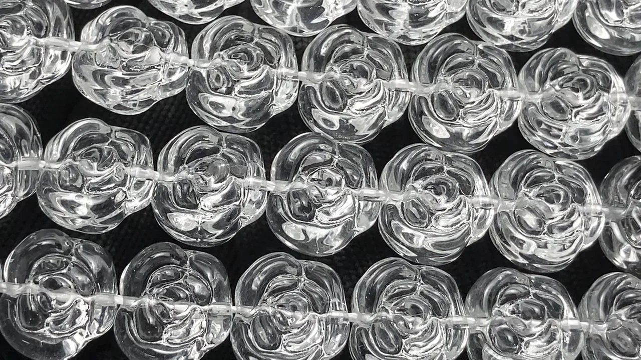 クリスタル（溶錬水晶） 薔薇（ローズ）12×14mm 1連｜天然石ビーズの卸 