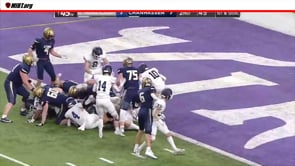 Close play at goal line ruled short but looks to be fumble or an inadvertent whistle.