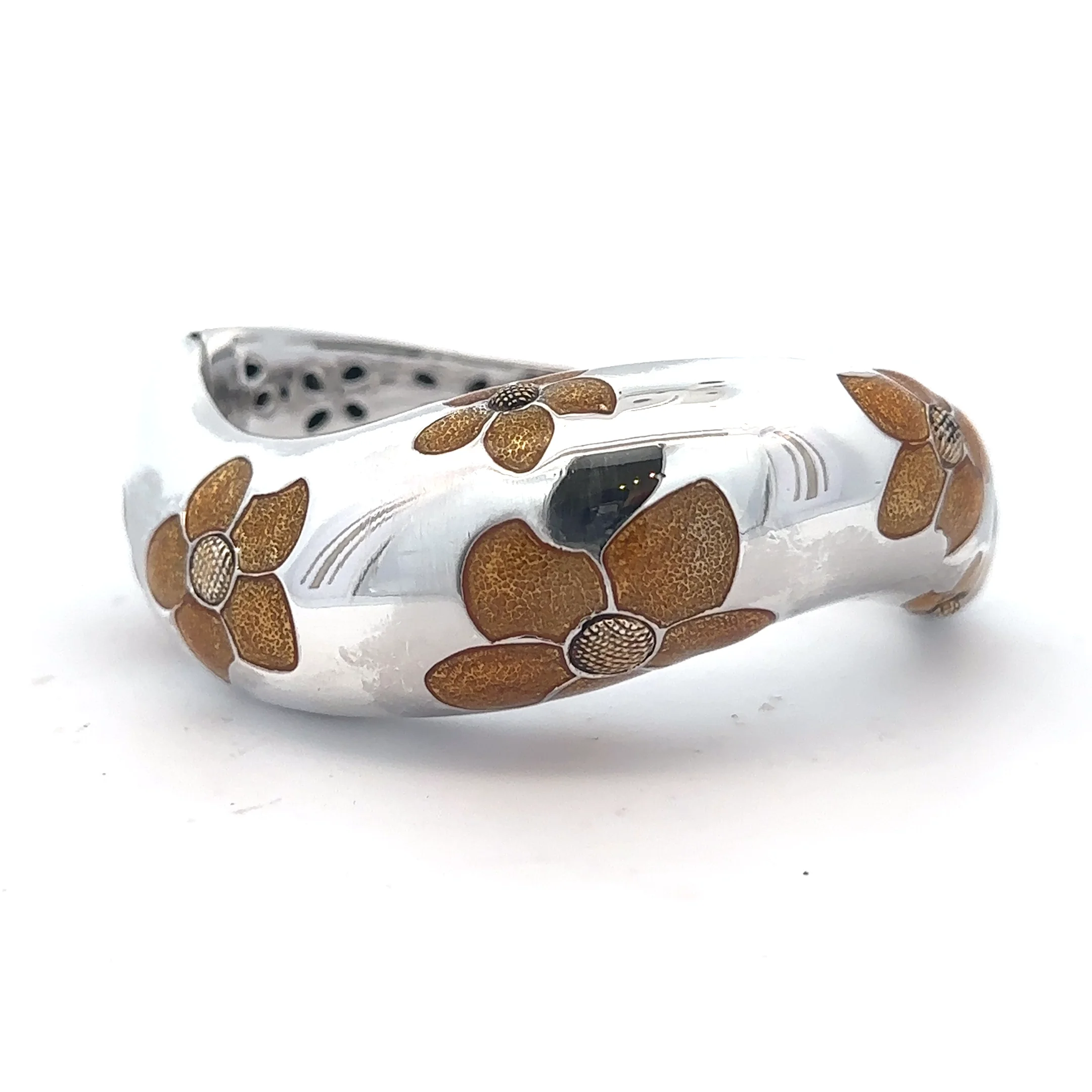 Bracelet Ancien En Argent Massif Vermeil Style Art Nouveau à Fleurs (Marguerite) 1900
