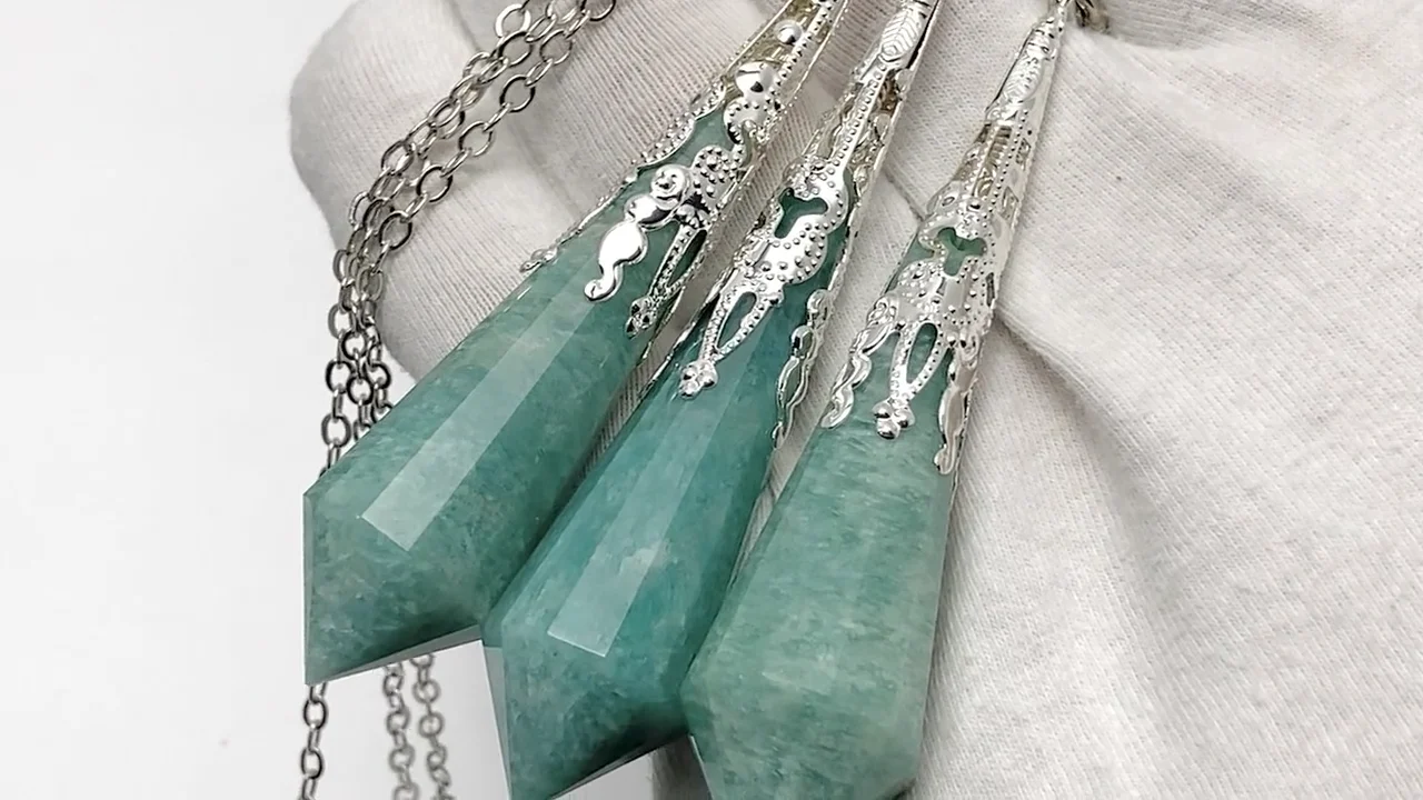 アマゾナイト ペンデュラム72×16×16mm チェーン付き 1個｜天然石ビーズ