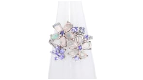 Opal and .36 ct. t.w. Tanzanite Flower Ring in Sterling Silver