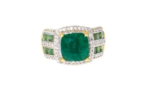 3.70 ct. t.w. Emerald and .40 ct. t.w. White Topaz Ring in 18kt Gold Over Sterling