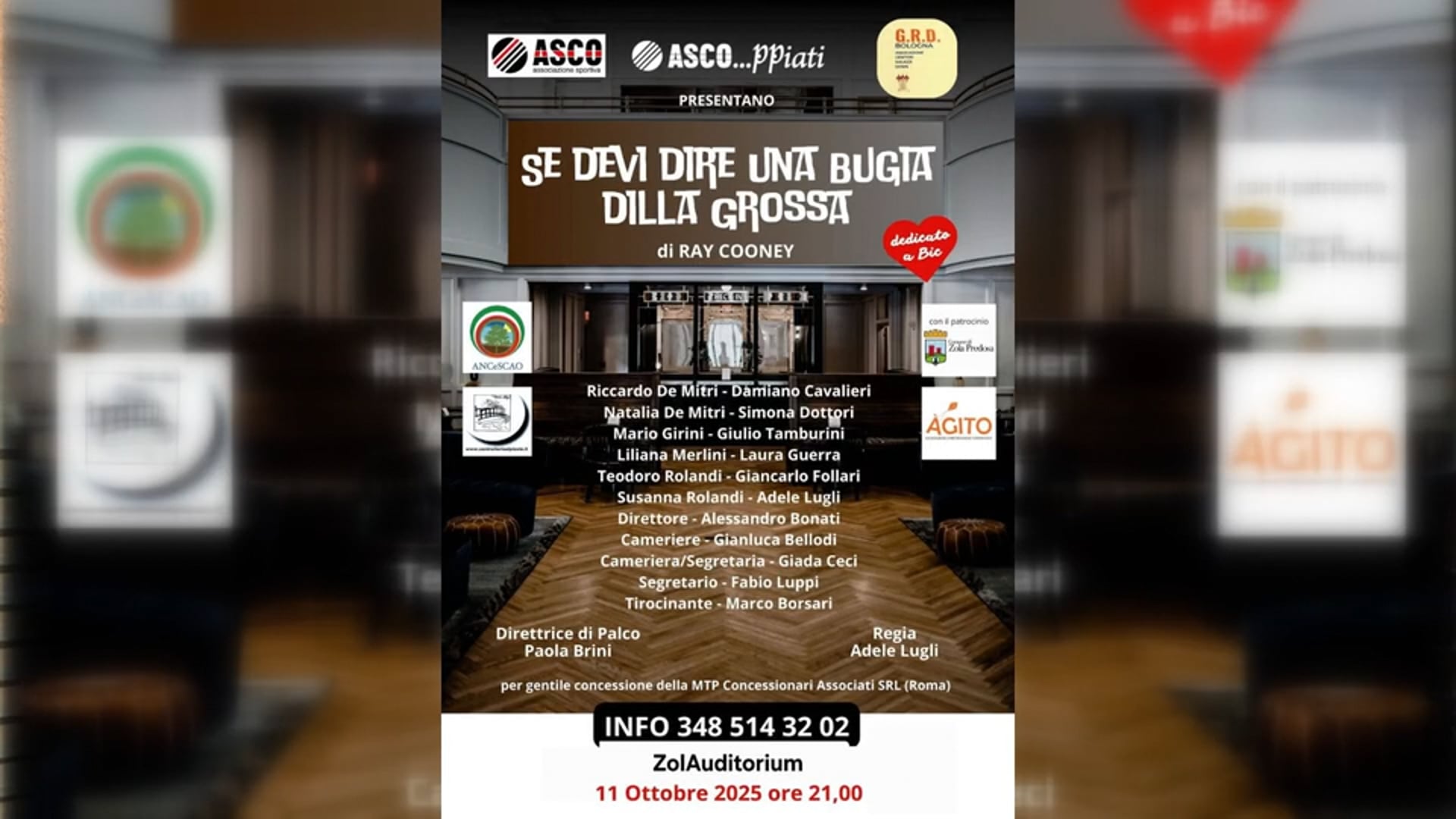 “Se devi dire una bugia dilla grossa”, l’11 ottobre allo ZolAuditorium uno spettacolo di beneficenza