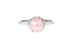 7-7.5mm Pink Cultured Pearl Ring with Diamond Accents in Sterling Silver
