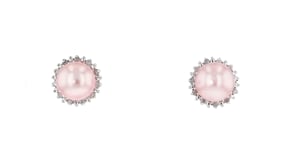 7-7.5mm Pink Cultured Pearl and .13 ct. t.w. Diamond Earrings in Sterling Silver