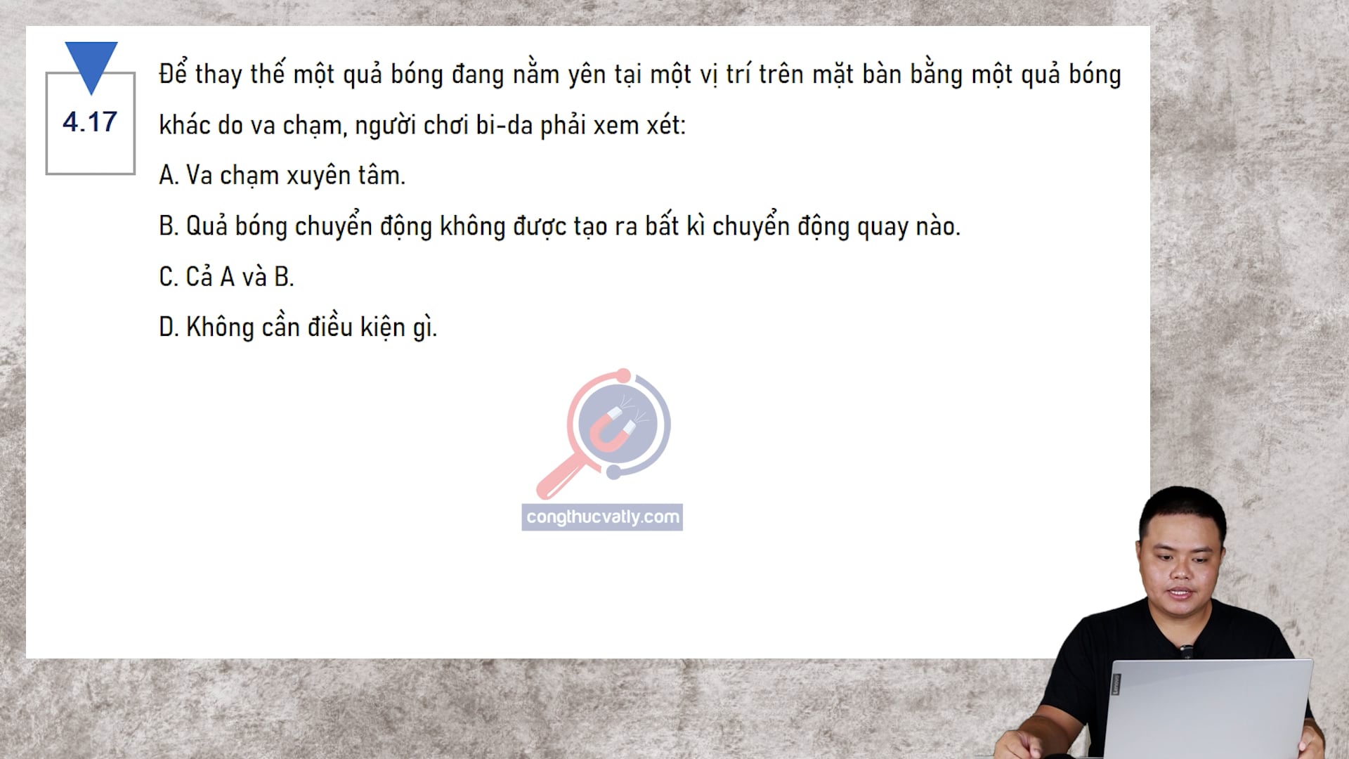 Để thay thế một quả bóng đang nằm yên tại một vị trí trên mặt bàn bằng một quả bóng khác do va chạm, người chơi bi-da phải xem xét điều gì?