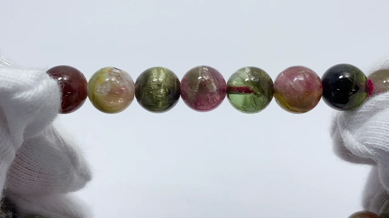 マルチカラートルマリン AA++ ラウンド7mm 1連(ブレスレット) NO.2【1
