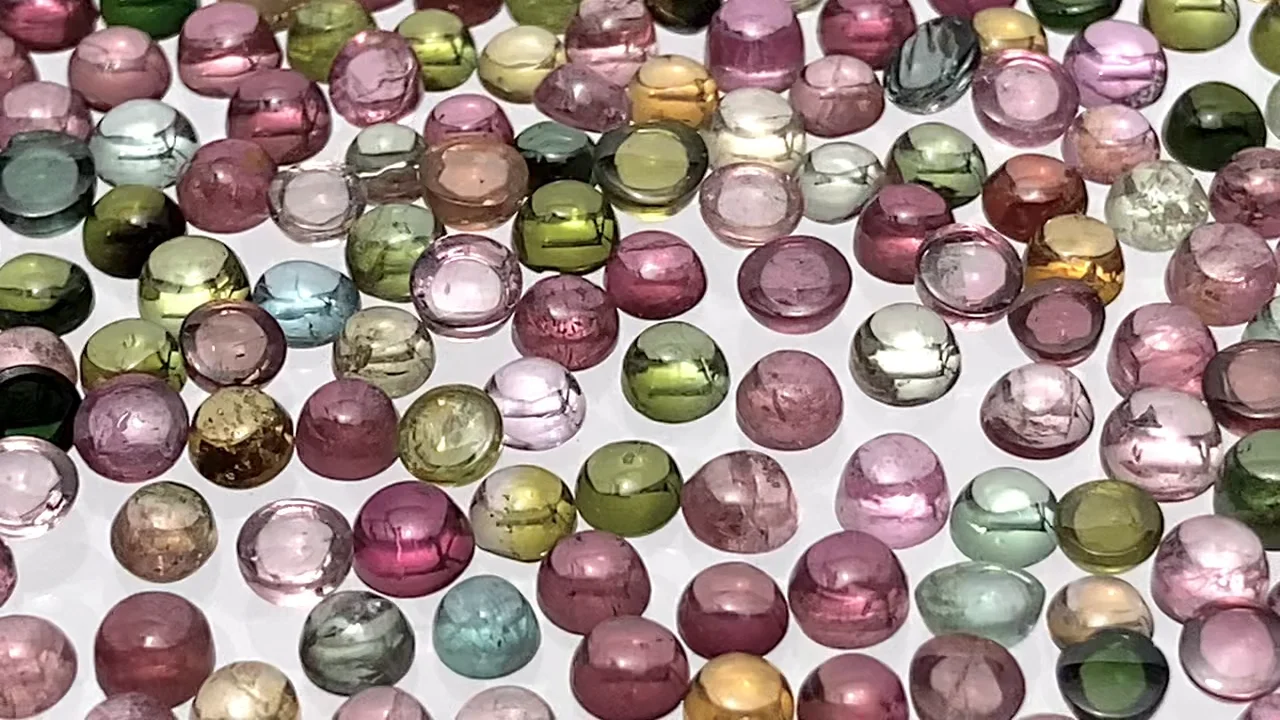 宝石質マルチカラートルマリン AAA ラウンド カボション3×3mm 10個