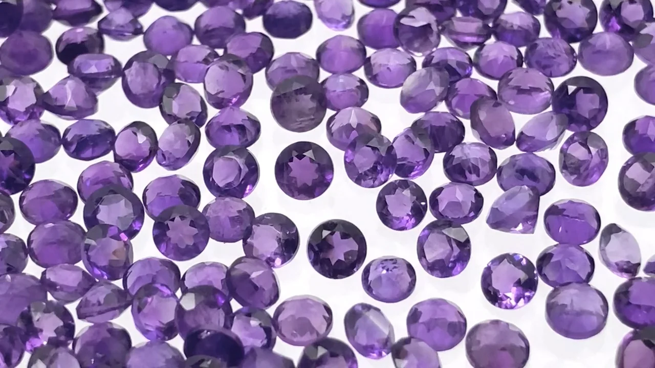 動画】宝石質アメジストAAA ルース ラウンドファセットカット3×3mm 10