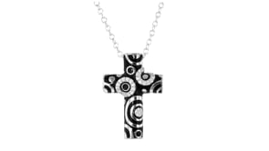Belle Etoile Galaxy .30 ct. t.w. CZ and Black Enamel Cross Pendant in Sterling Silver