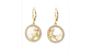 Mother-of-Pearl and .80 ct. t.w. White Zircon Reindeer Drop Earrings with Red Enamel in 18kt Gold Over Sterling