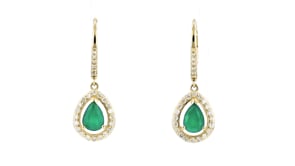 1.60 ct. t.w. Emerald and .50 ct. t.w. Diamond Drop Earrings in 14kt Yellow Gold