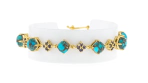 Turquoise and 1.20 ct. t.w. Iolite Bracelet in 18kt Gold Over Sterling