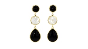 Onyx and Mother-of-Pearl Geometric Drop Earrings in 18kt Gold Over Sterling