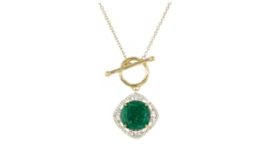 6.50 Carat Emerald and .70 ct. t.w. White Topaz Toggle Necklace in 18kt Gold Over Sterling