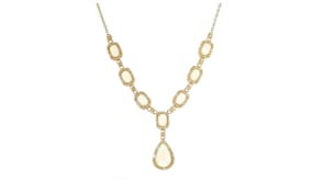 Opal and .30 ct. t.w. Diamond Y-Necklace in 18kt Gold Over Sterling