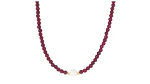 8.5-9.5mm Cultured Pearl and 55.00 ct. t.w. Garnet Bead Necklace with 18kt Gold Over Sterling